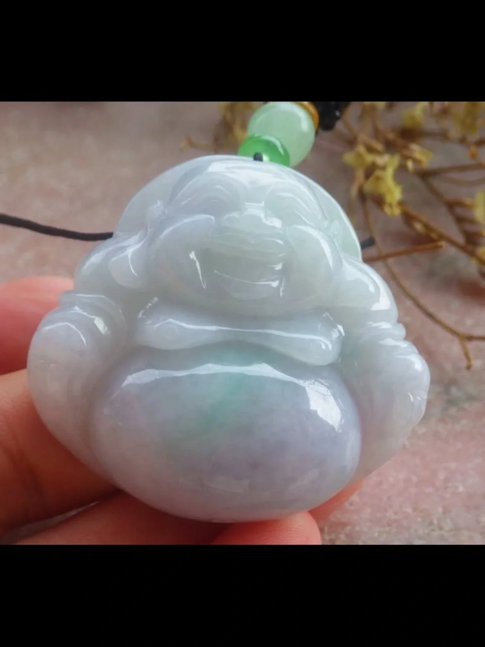 Certificate Jadeite Jade Light blue Green Pendant luck Laughing Buddha god